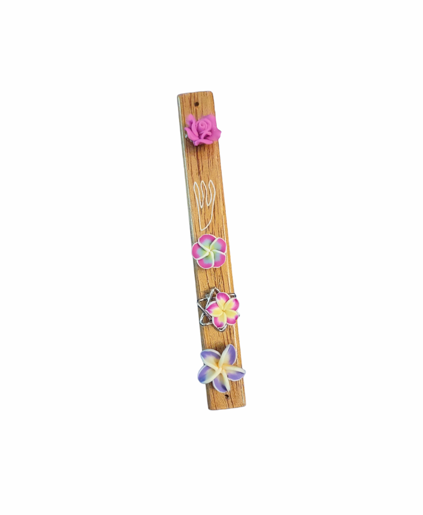 Hard Wood Mezuzah with Flowers