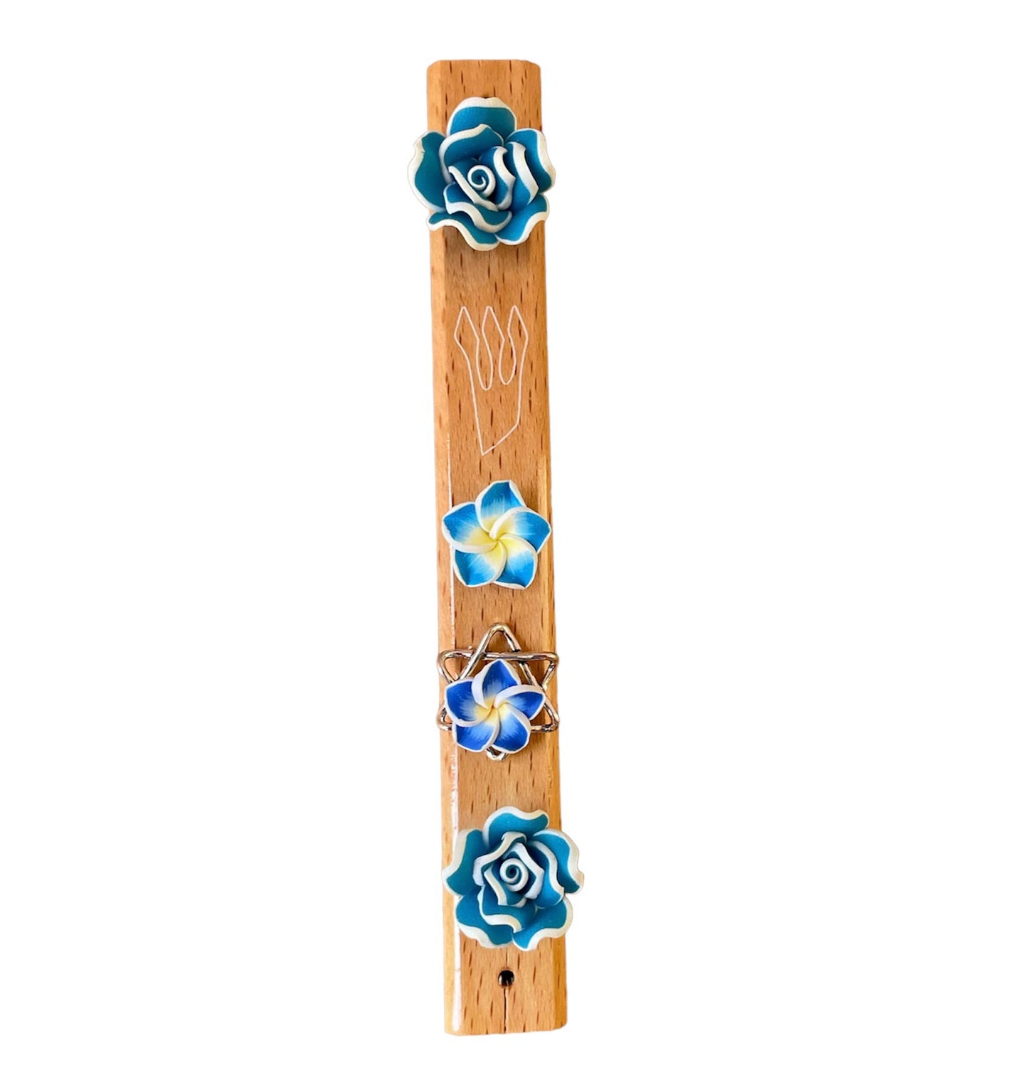 Hard Wood Mezuzah with Flowers