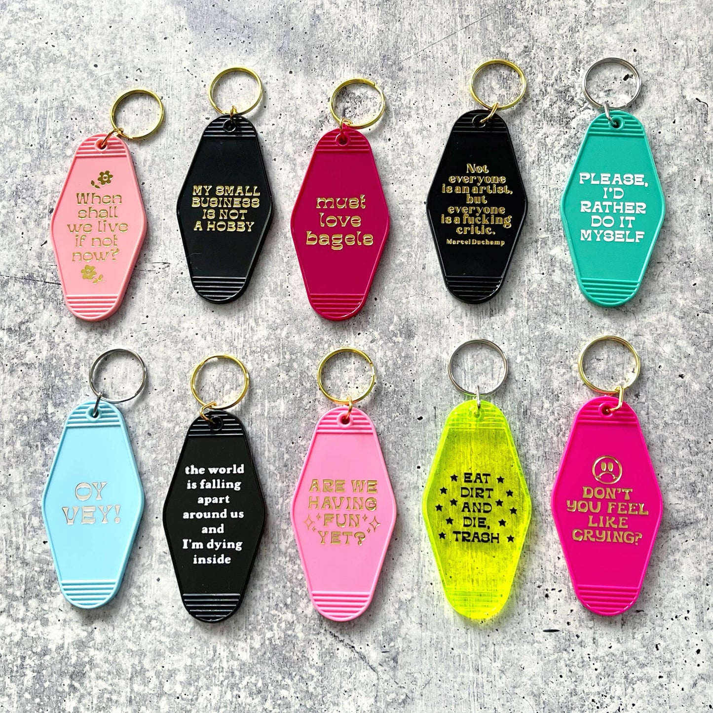 Oy Vey yiddish retro motel Keychain key tag Jewish gifts
