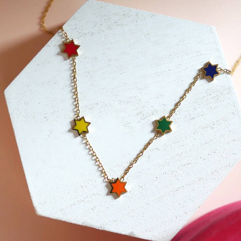 Jewish Star Rainbow Necklace
