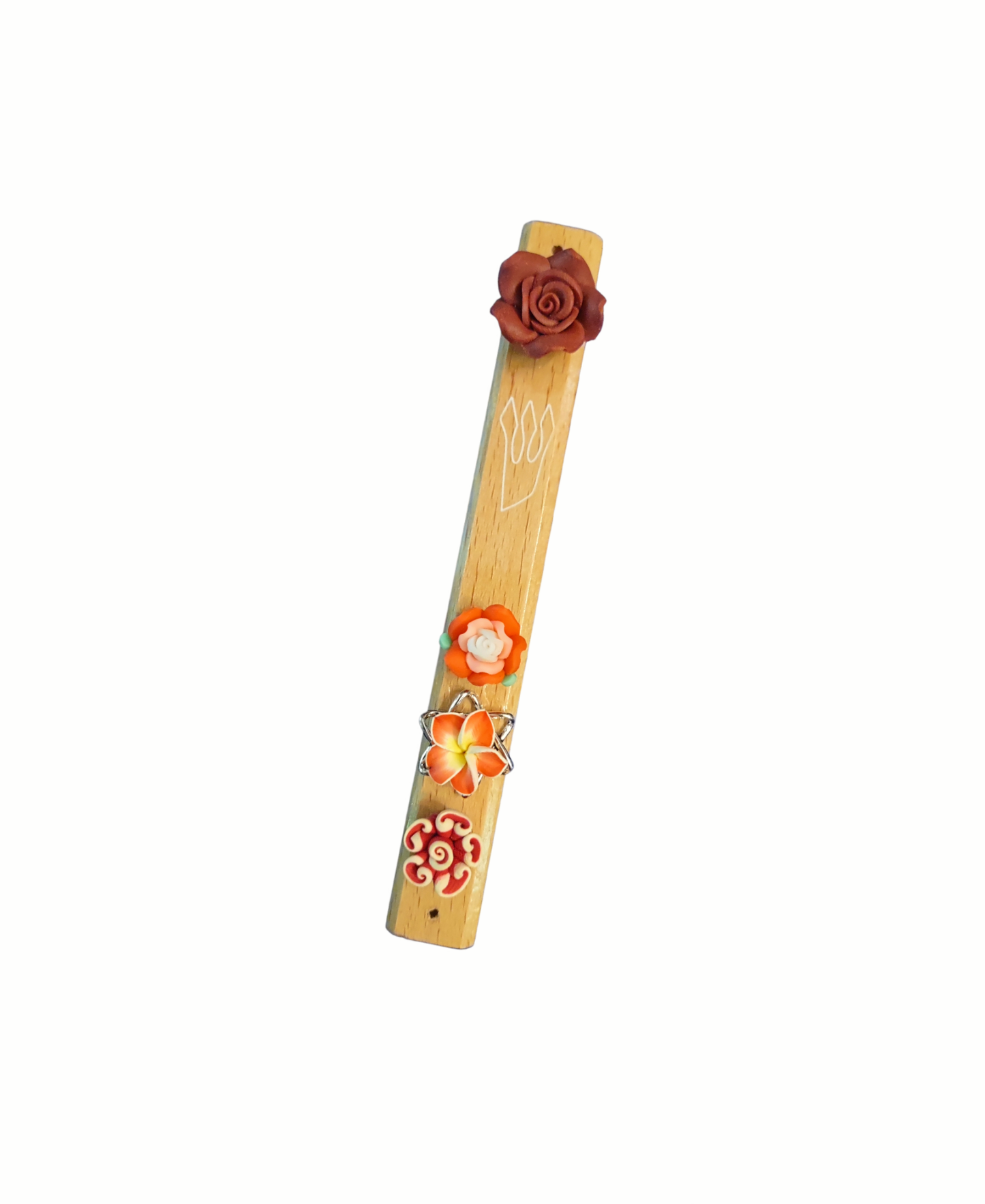 Hard Wood Mezuzah with Flowers