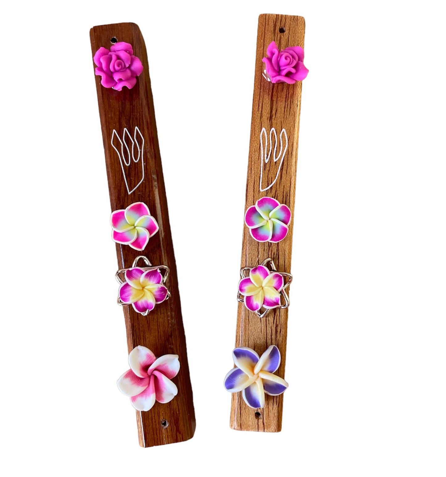 Hard Wood Mezuzah with Flowers