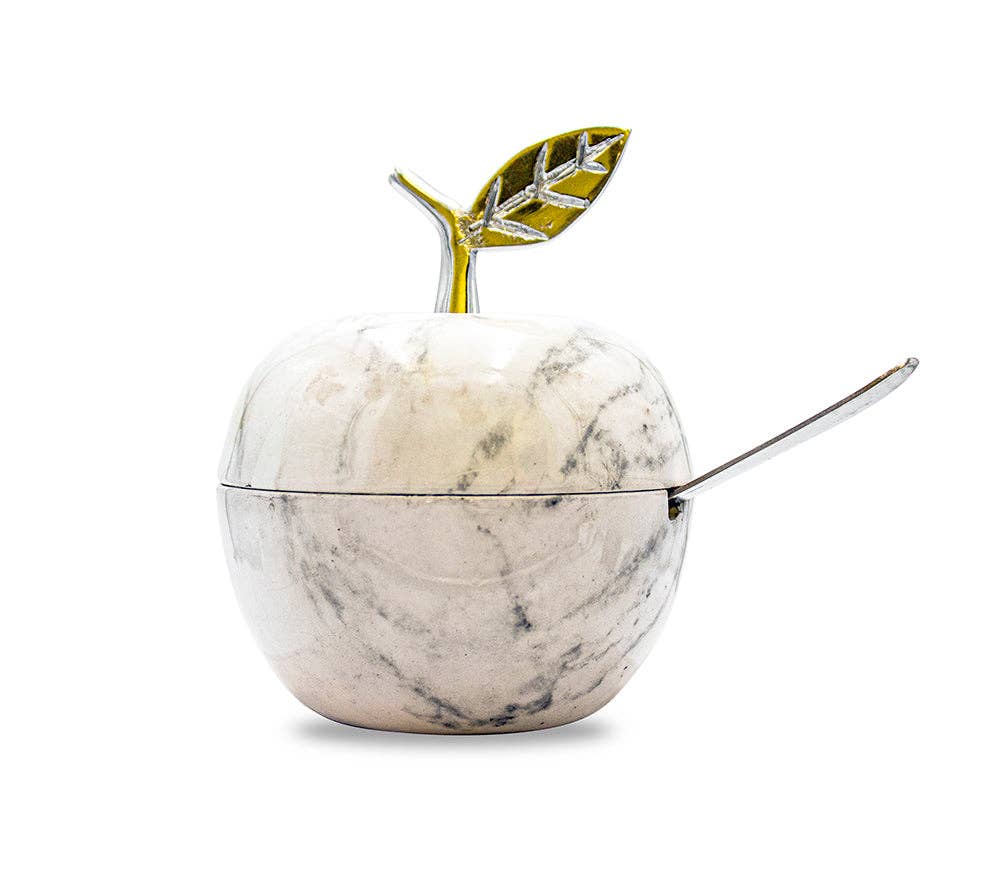 Honey Dish Enamel White Marble