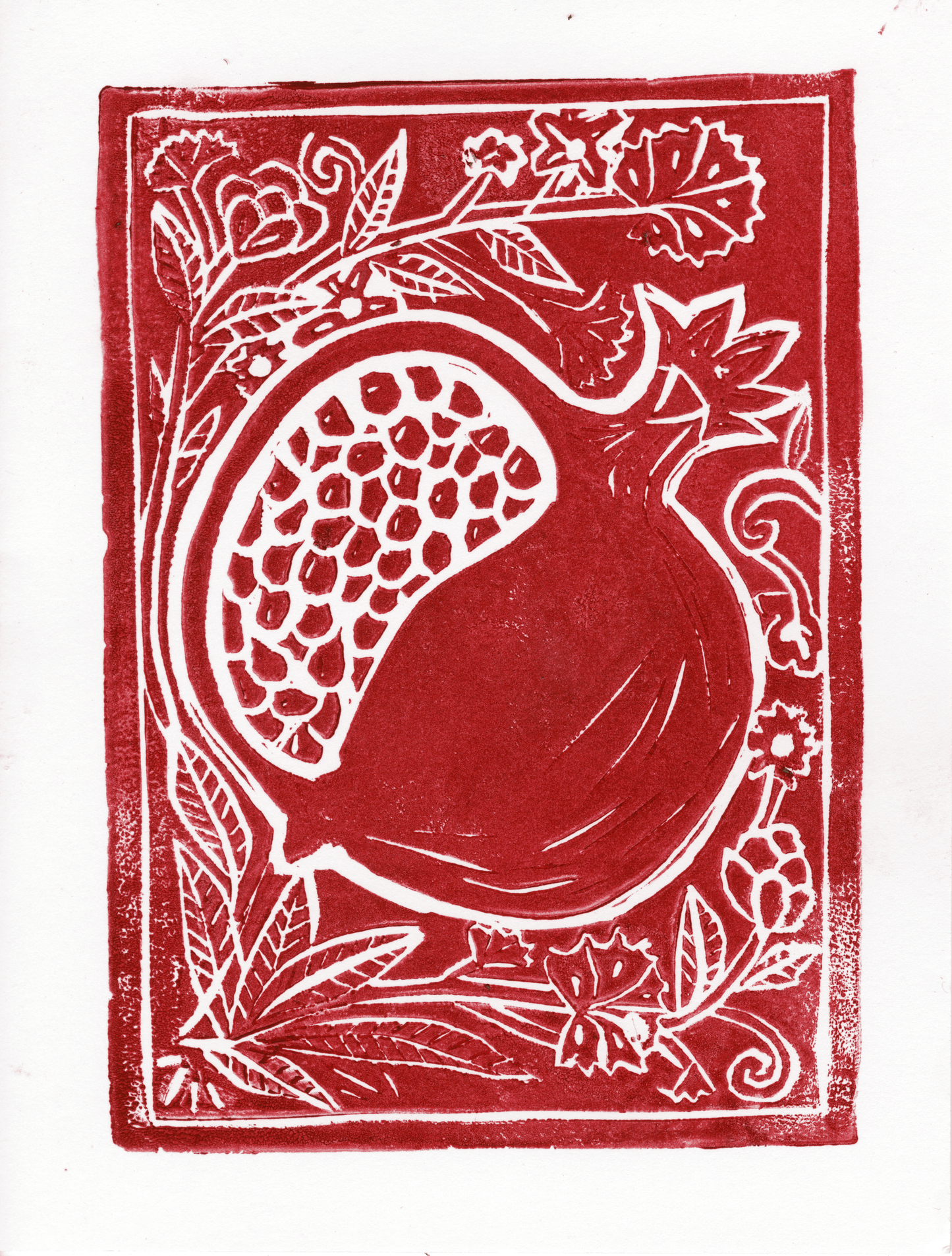Rosh Hashanah Pomegranate Block Print Handmade Set of Four - Fox Print Cards
