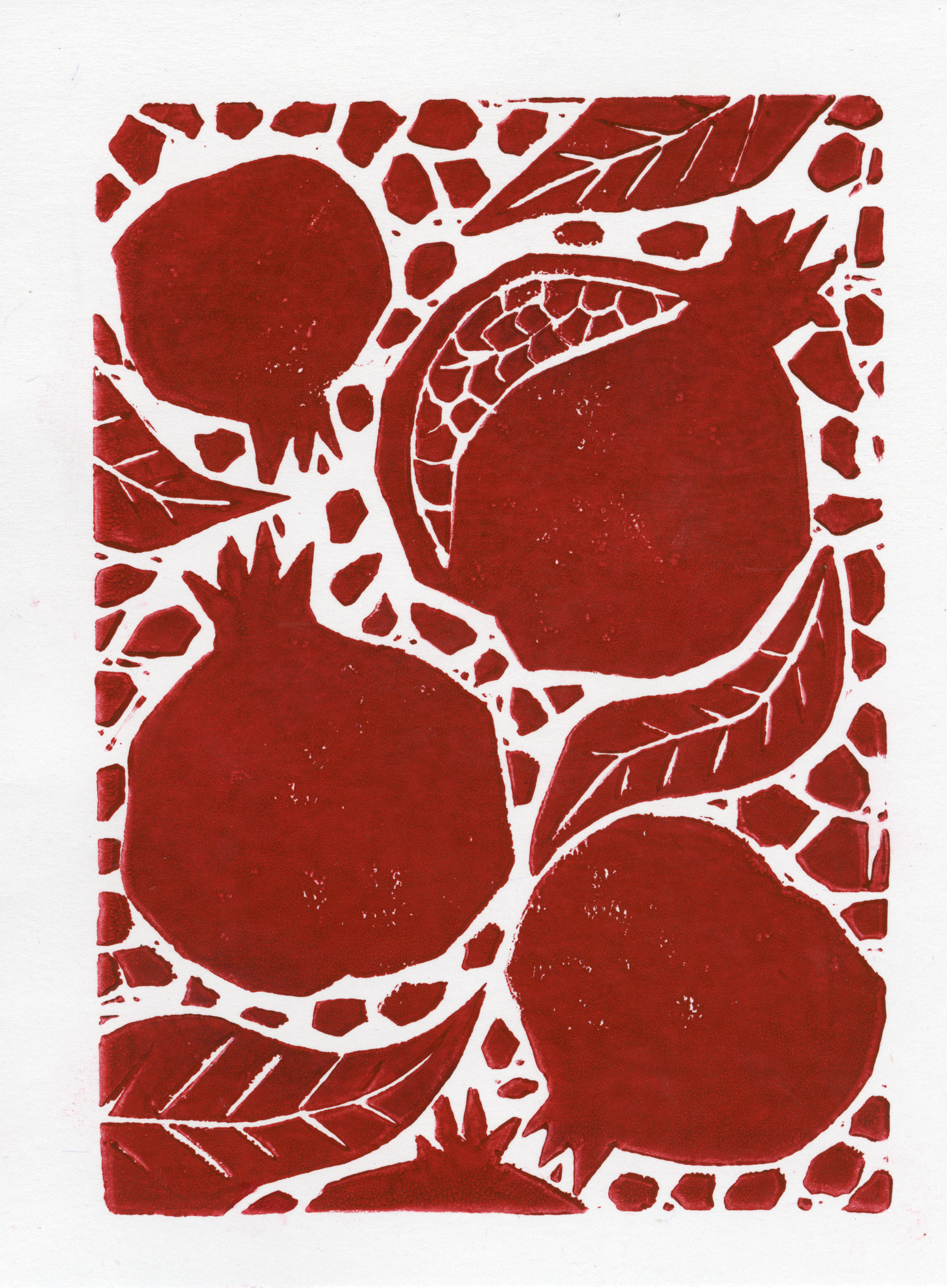 Rosh Hashanah Pomegranate Block Print Handmade Set of Four - Fox Print Cards