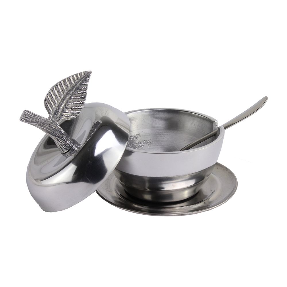 Aluminum Apple shape Honey Dish with Spoon and plate
