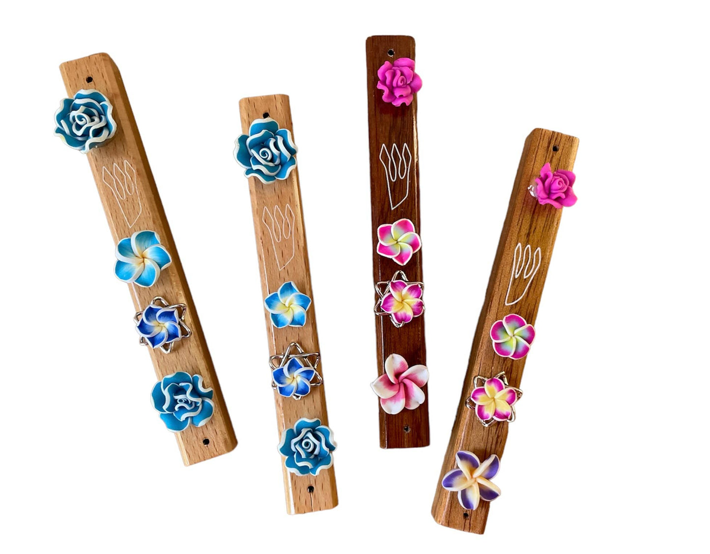 Hard Wood Mezuzah with Flowers
