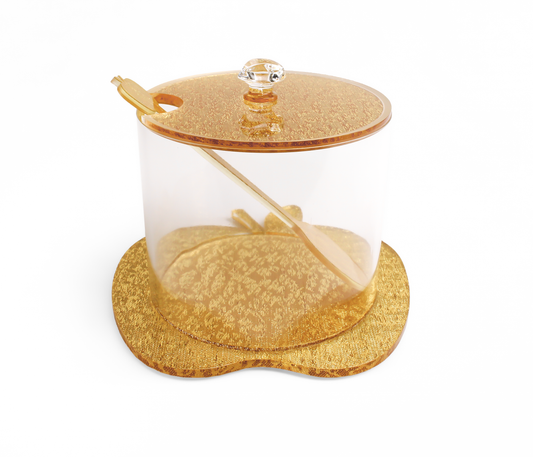 Lucite Honey Dish with Apple Shape Base Gold