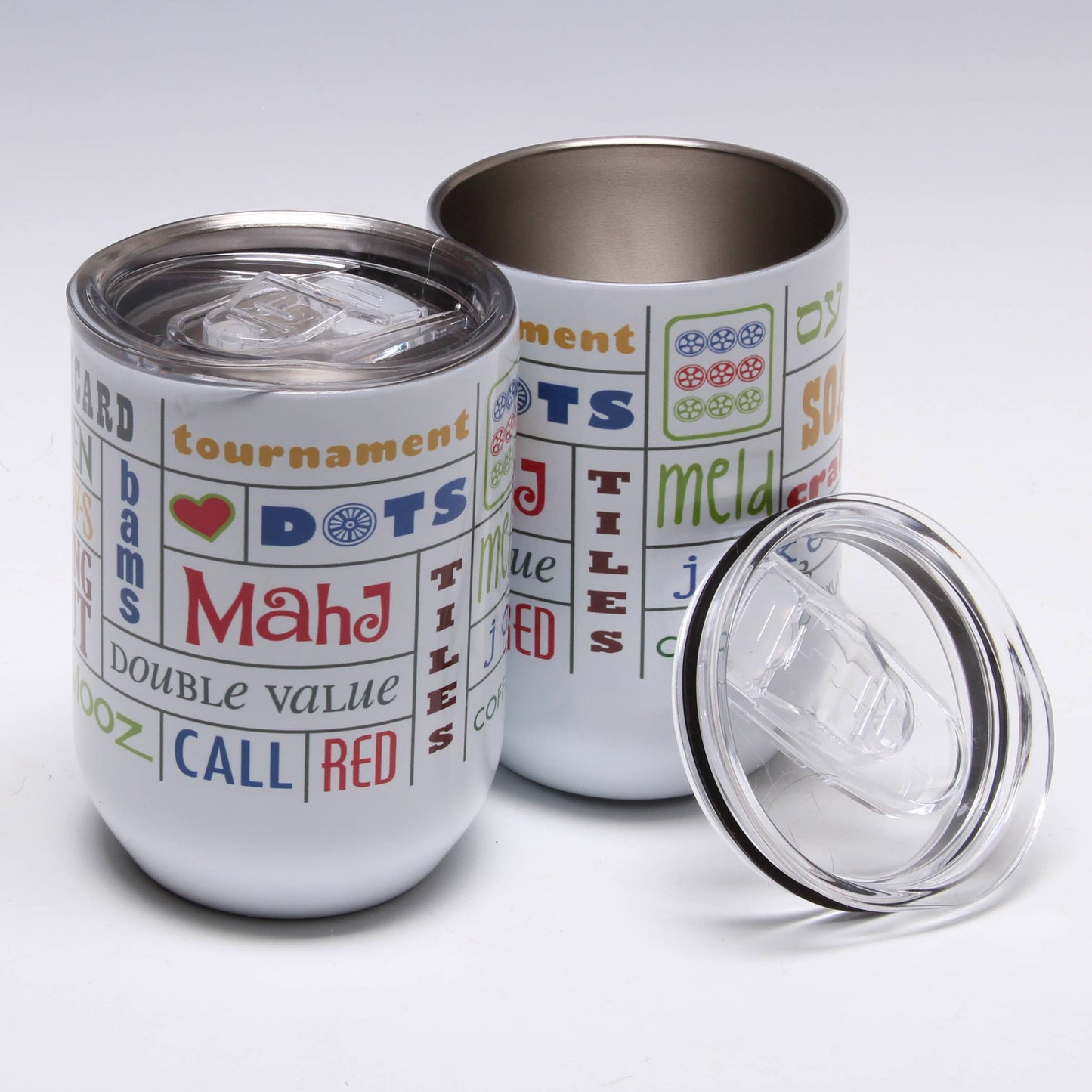 Stemless Mah Jongg Wine Glass Tumbler