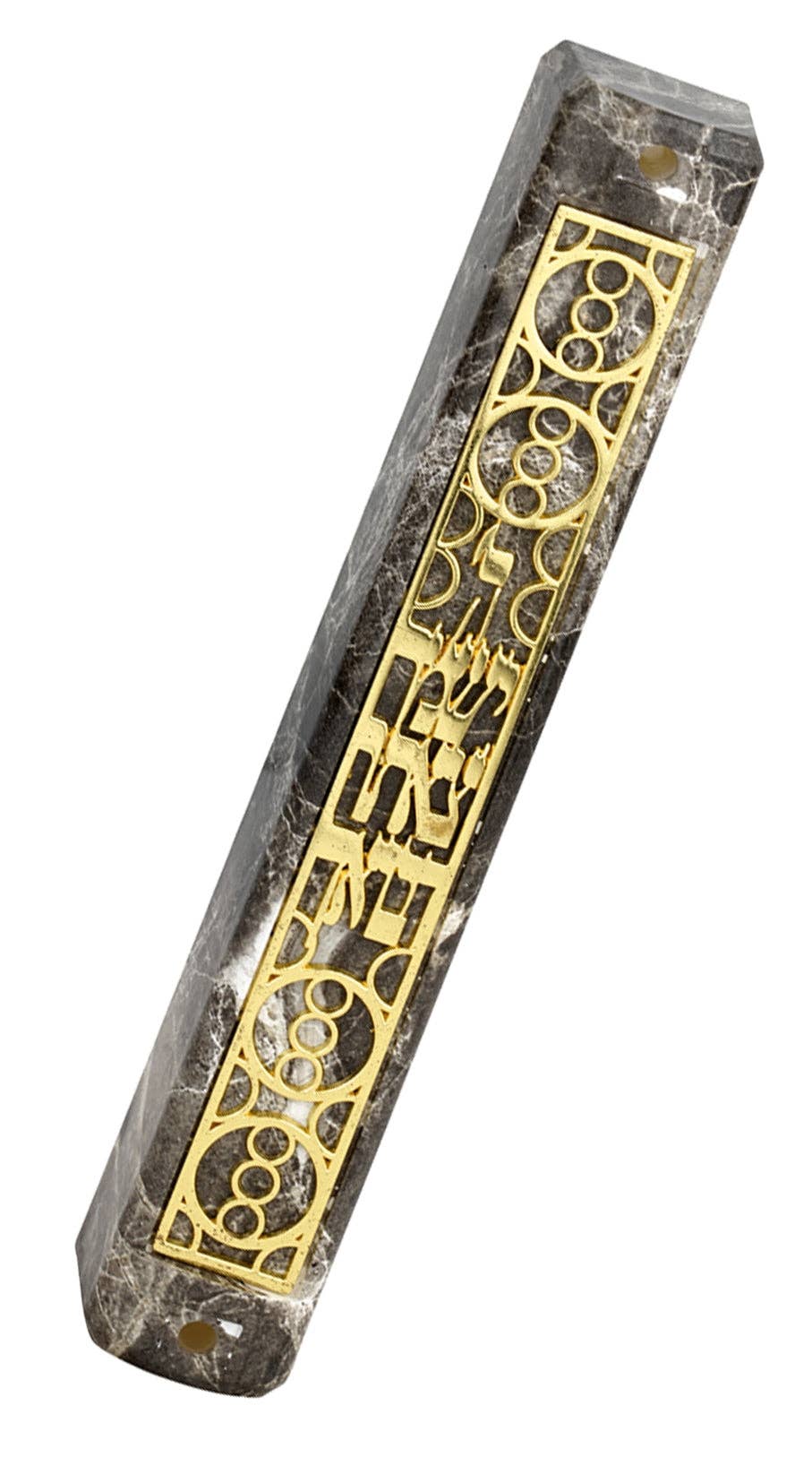 Marble Mezuzah Case with Metal Circle Pattern on Plate