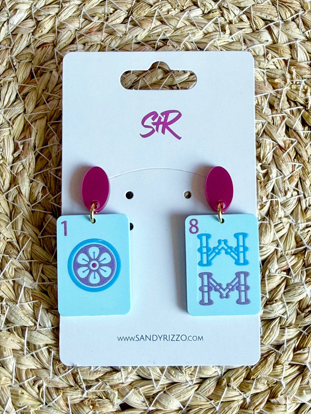 Blue Mahjong Tile Dangle Earrings
