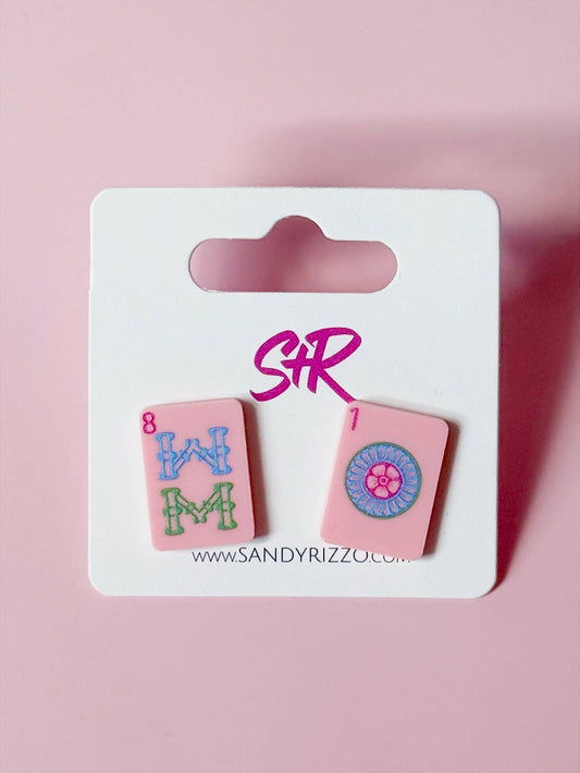 Pink Mahjong Tile Studs