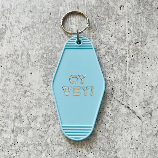 Oy Vey yiddish retro motel Keychain key tag Jewish gifts
