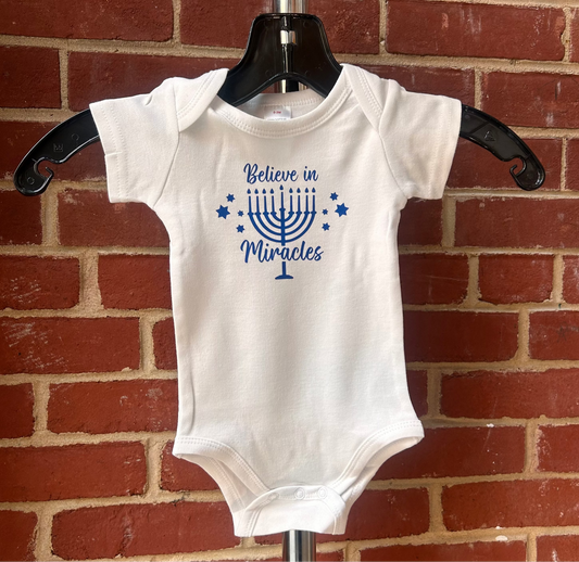 Believe in Miracles Chanukah Baby Onesie