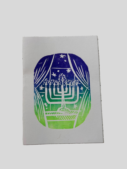 Hanukkah Block Print Handmade Set of Four - Fox Print Cards