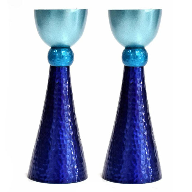 Blue Hammered Candle Holders
