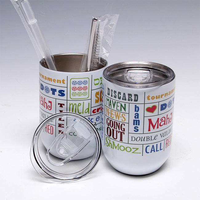 Stemless Mah Jongg Wine Glass Tumbler