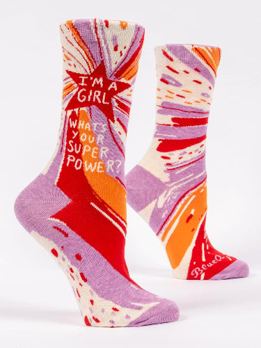 I am a Girl, What is your Superpower? Crew Socks
