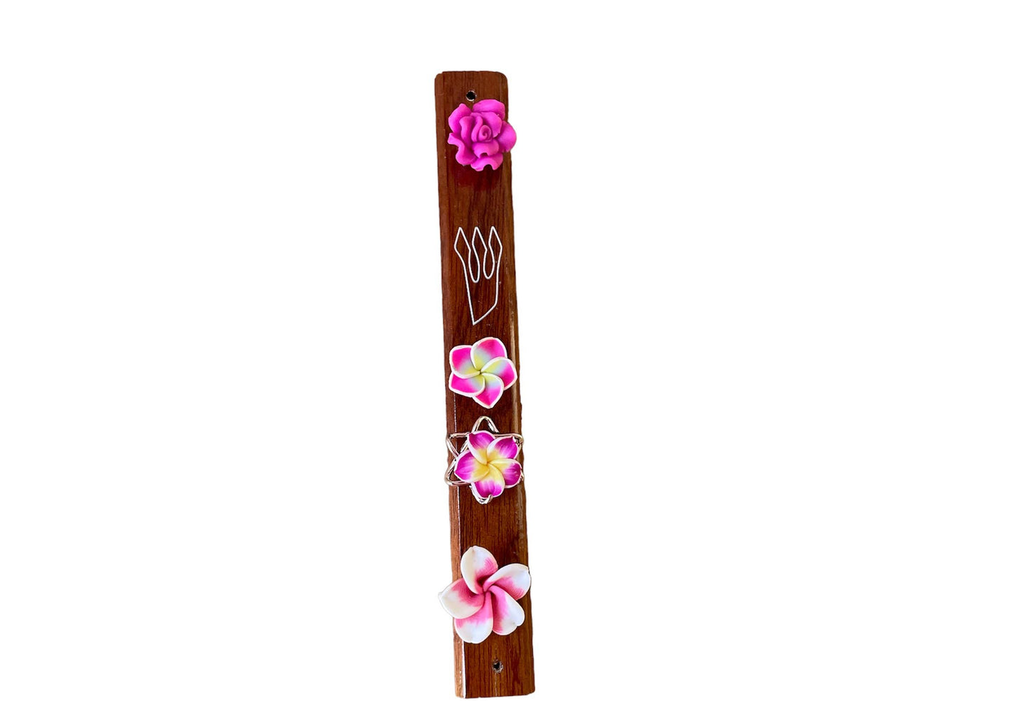 Hard Wood Mezuzah with Flowers