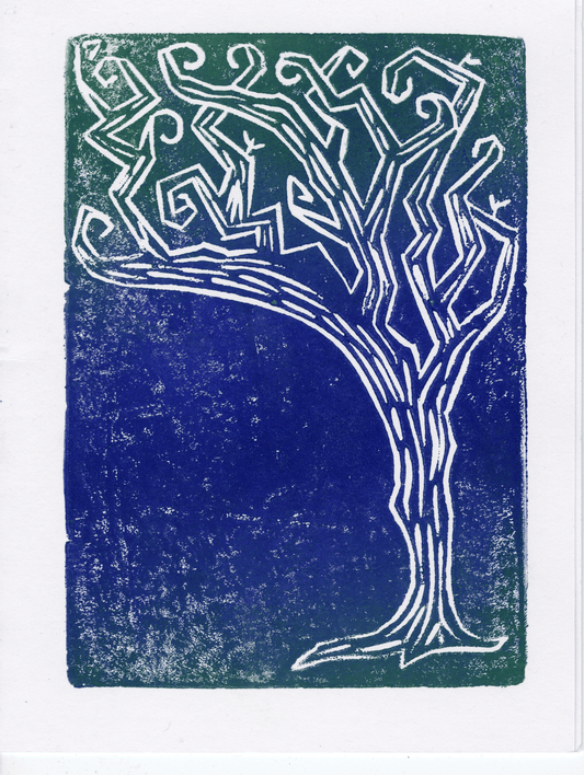 Tree of Life Block Print Handmade Set of Four - Fox Print Cards