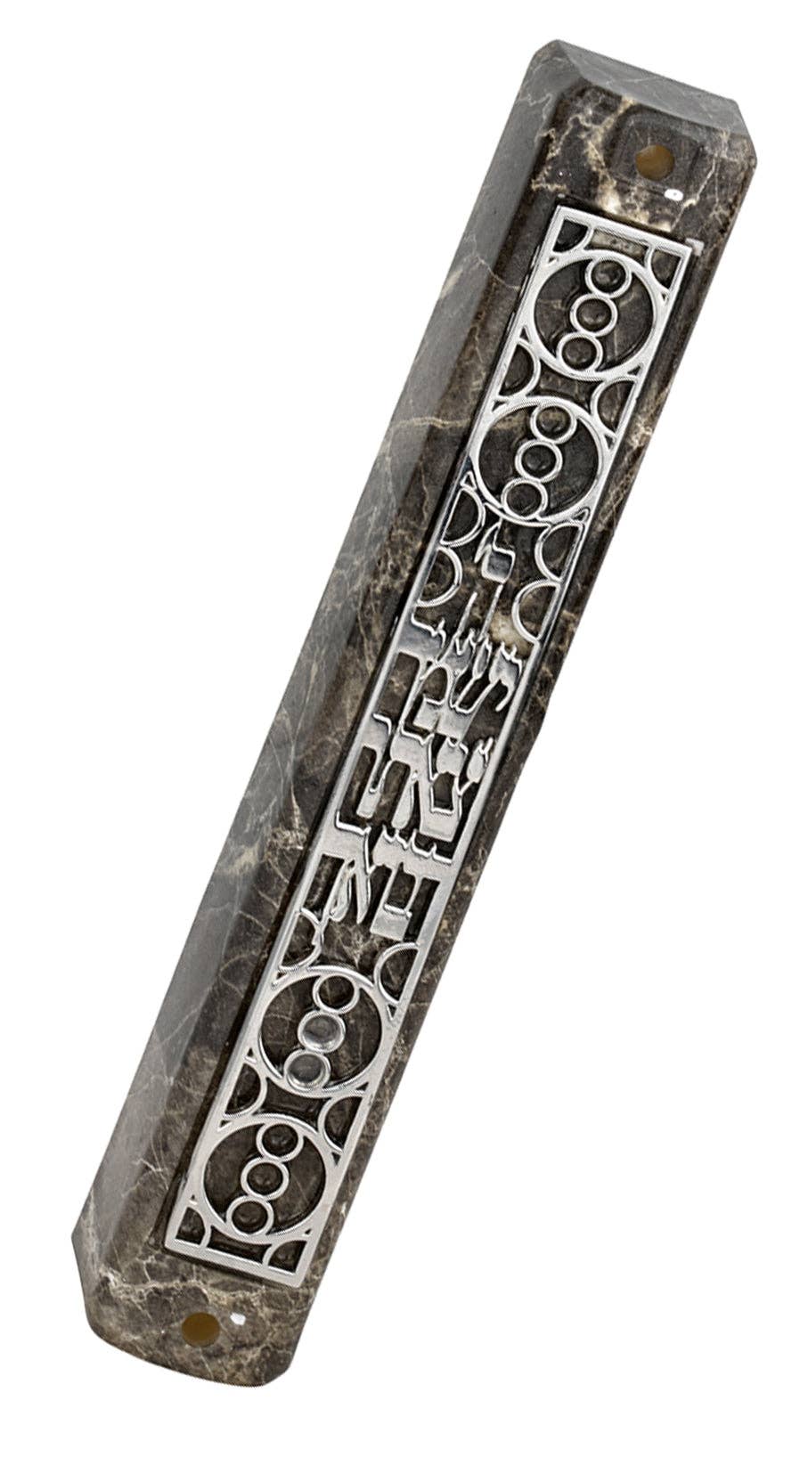 Marble Mezuzah Case with Metal Circle Pattern on Plate