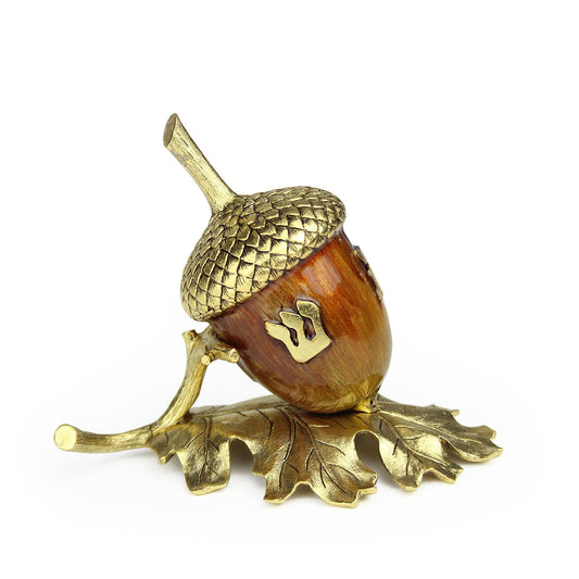 Gold Acorn Dreidel with Leaf Stand